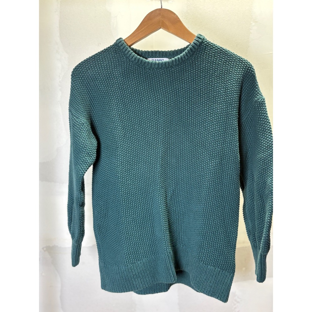 Old‎ Navy Womens XS Tunic Length Shaker Stitch Cotton Sweater Teal Green
